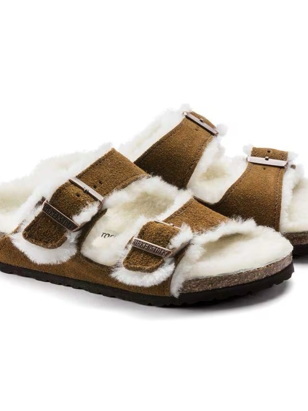 Birkenstock Kids Brown Faux-Shearling Double Buckle Sandals